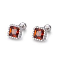 925 Sterling Silver Stud Earrings Square Korean style & for woman & with rhinestone Sold By Pair