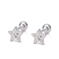 925 Sterling Silver Stud Earrings Star Korean style & for woman & with rhinestone Sold By Pair