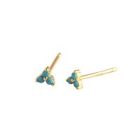 925 Sterling Silver Stud Earrings with turquoise Leaf plated for woman & with rhinestone Sold By Pair