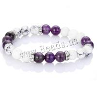 Bracelet de perles de verre, Des billes de verre, avec Magnésite, pour femme & avec strass, plus de couleurs à choisir, 8mm, Longueur Environ 7.4-9.6 pouce, Vendu par PC