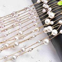 Gemstone Beaded kæde, Zinc Alloy, med Plastic Pearl, KC guldfarve belagt, du kan DIY, nikkel, bly & cadmium fri, Solgt af m