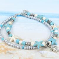 Fashion Jewelry Anklet, Tibetan Style, with turquoise & Plastic Pearl, with 1.97inch extender chain, 4 pieces & for woman, nickel, lead & cadmium free, Length:Approx 7.87 Inch, Sold By Set