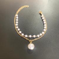 Zinc Alloy Anklet Plastic Pearl with Zinc Alloy with 1.97inch extender chain plated Double Layer & fashion jewelry & for woman Length Approx 7.87 Inch Sold By PC