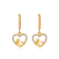 Huggie Hoop Drop Earring Brass Heart KC gold color plated fashion jewelry & Mother Day Jewelry & micro pave cubic zirconia & for woman golden nickel lead & cadmium free Sold By Pair