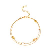 Tibetan Style Anklet, with Plastic Pearl, with 1.97inch extender chain, Double Layer & fashion jewelry & for woman, golden, nickel, lead & cadmium free, Length:Approx 7.87 Inch, Sold By PC
