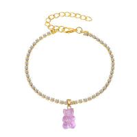 Zinc Alloy Anklet with Resin with 2.95inch extender chain Bear gold color plated fashion jewelry & for woman & with rhinestone nickel lead & cadmium free Length Approx 7.87 Inch Sold By PC