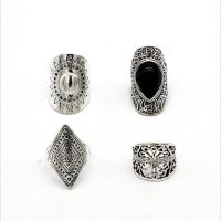 Juego de anillos de aleación de zinc, con resina, chapado en color de plata antigua, 4 piezas & para mujer, libre de níquel, plomo & cadmio, Vendido por Set