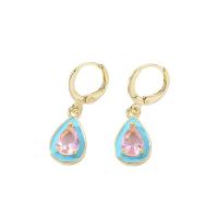 Cubic Zircon (CZ) Drop Earring, Brass, with Cubic Zirconia, gold color plated, Different Shape for Choice & for woman & enamel, more colors for choice, nickel, lead & cadmium free, 10x30mm, Sold By Pair