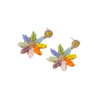 Acrylic Jewelry Earring, Tibetan Style, with Acrylic, Flower, gold color plated, for woman & with rhinestone, multi-colored, nickel, lead & cadmium free, 39x53mm, Sold By Pair