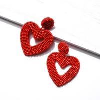Earring Jewelry, Seedbead, Heart, for woman & hollow, more colors for choice, nickel, lead & cadmium free, 45x60mm, Sold By Pair