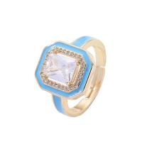 Cubic Zircon Brass Finger Ring with Cubic Zirconia Square gold color plated for woman & enamel nickel lead & cadmium free Inner Approx 17mm Sold By PC