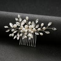 Decorative Hair Combs, Tibetan Style, with Crystal & Plastic Pearl, fashion jewelry & for woman, silver color, nickel, lead & cadmium free, 70x130mm, Sold By PC