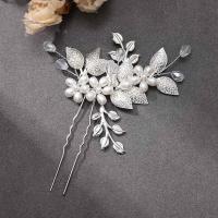 Hårpind, Zinc Alloy, med Krystal & Plastic Pearl, mode smykker & for kvinde, sølv, nikkel, bly & cadmium fri, 85x90mm, Solgt af PC