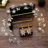 Mixed Hair Accessories Zinc Alloy Headband & earring with Plastic Pearl 2 pieces & for woman & with rhinestone golden nickel lead & cadmium free 270mm Sold By Set