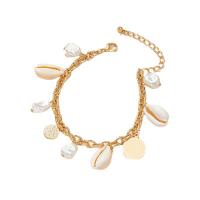 Stainless Steel Jewelry Bracelet, Tibetan Style, with Shell & Plastic Pearl, with 1.97inch extender chain, fashion jewelry & for woman, golden, nickel, lead & cadmium free, Length:Approx 6.5 Inch, Sold By PC