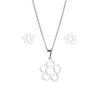 Fashion Stainless Steel Jewelry Sets, Stud Earring & necklace, 304 Stainless Steel, Flower, 2 pieces & fashion jewelry & for woman, silver color, Length:Approx 17.72 Inch, Sold By Set
