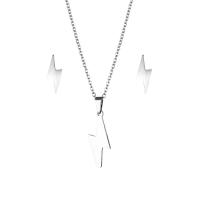Fashion Stainless Steel Jewelry Sets Stud Earring & necklace 304 Stainless Steel Lightning Symbol 2 pieces & fashion jewelry & for woman silver color Length Approx 17.72 Inch Sold By Set