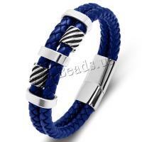 PU Leather Cord Bracelets, with 316L Stainless Steel, Double Layer & different length for choice & for man, more colors for choice, 12x6mm, Sold By PC