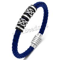 Bracelets cordon PU, cuir PU, avec acier inoxydable 316L, longueur différente pour le choix & pour homme, plus de couleurs à choisir, 6mm, Vendu par PC