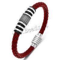 PU Leather Cord Bracelets, with 316L Stainless Steel, different length for choice & for man, more colors for choice, 6mm, Sold By PC