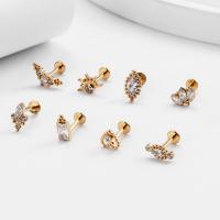 Stainless Steel Ear Piercing Jewelry Titanium plated 8 pieces & micro pave cubic zirconia & for woman about; Sold By Set