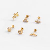 Stainless Steel Ear Piercing Jewelry Titanium plated 6 pieces & micro pave cubic zirconia & for woman x Sold By Set