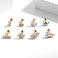 Ανοξείδωτο χάλυβα Ear Piercing Κοσμήματα, Τιτάνιο, επιχρυσωμένο, 8 τεμάχια & μικρο ανοίξει κυβικά ζιρκονία & για τη γυναίκα, περισσότερα χρώματα για την επιλογή, about:1.2x8mm, Sold Με Ορισμός