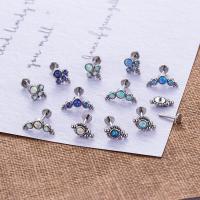 316 Stainless Steel Stud Earring Set with Opal 12 pieces & for woman mixed colors Sold By Set