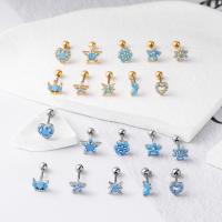 Brass Stud Earring Set, with Resin Rhinestone & 316 Stainless Steel, plated, 10 pieces & for woman, more colors for choice, nickel, lead & cadmium free, about:3x0.8x6mm, Sold By Set