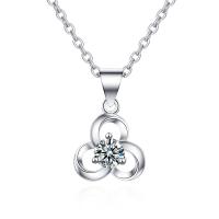 Brass Necklace, with Cubic Zirconia, with 3.5cm extender chain, Three Leaf Clover, platinum color plated, fashion jewelry & for woman, platinum color, nickel, lead & cadmium free, Length:40 cm, Sold By PC
