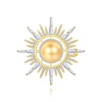 Cubic Zirconia Brooch, Brass, with Shell Pearl, Flower, gold color plated, vintage & micro pave cubic zirconia & for woman, golden, nickel, lead & cadmium free, 46.90x46.90mm, Sold By PC