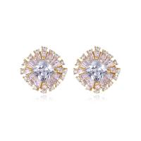 Cubic Zirconia Micro Pave Brass Earring, Flower, plated, fashion jewelry & micro pave cubic zirconia & for woman, more colors for choice, nickel, lead & cadmium free, 15.70x15.70mm, Sold By Pair