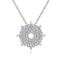 Cubic Zircon Micro Pave Brass Necklace with 5cm extender chain Flower platinum color plated fashion jewelry & micro pave cubic zirconia & for woman nickel lead & cadmium free Length 40 cm Sold By PC