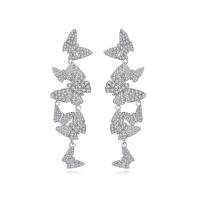 Cubic Zirconia Micro Pave Brass Earring Butterfly platinum color plated fashion jewelry & micro pave cubic zirconia & for woman nickel lead & cadmium free Sold By Pair
