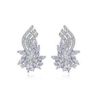 Cubic Zirconia Micro Pave Brass Earring Flower platinum color plated fashion jewelry & micro pave cubic zirconia & for woman nickel lead & cadmium free Sold By Pair