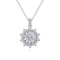 Cubic Zircon Micro Pave Brass Necklace, with 5cm extender chain, Flower, platinum color plated, micro pave cubic zirconia & for woman, nickel, lead & cadmium free, 13.40x19.50mm, Length:40 cm, Sold By PC