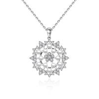 Cubic Zircon Micro Pave Brass Necklace with Plastic Pearl with 5cm extender chain Flower platinum color plated micro pave cubic zirconia & for woman nickel lead & cadmium free Length 40 cm Sold By PC