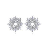 Cubic Zirconia Micro Pave Brass Earring, Flower, platinum color plated, micro pave cubic zirconia & for woman, nickel, lead & cadmium free, 15.60x15.60mm, Sold By Pair