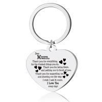 Bag Purse Charms Keyrings Keychains 304 Stainless Steel Heart Vacuum Ion Plating Mother Day Jewelry & with letter pattern & for woman 30mm Sold By PC