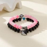 Gemstone Bracelets, Natural Stone, with Glass & Tibetan Style, 2 pieces & fashion jewelry & Unisex, mixed colors, nickel, lead & cadmium free, Inner Diameter:Approx 60mm, Sold By Set