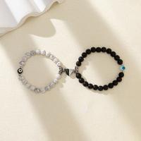 Gemstone Bracelets Natural Stone with Glass & Zinc Alloy 2 pieces & fashion jewelry & Unisex mixed colors nickel lead & cadmium free Inner Approx 60mm Sold By Set