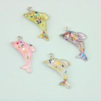 Resin Pendant, with Iron, Dolphin, DIY, more colors for choice, 25x33mm, Sold By PC