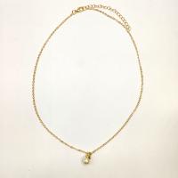 Plastic Pearl Necklace Brass with Plastic Pearl fashion jewelry & for woman & with rhinestone nickel lead & cadmium free Length Approx 17.72 Inch Sold By PC
