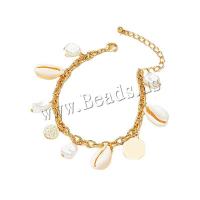Zinc Alloy Anklet with Shell & Plastic Pearl with 1.97inch extender chain gold color plated fashion jewelry & for woman nickel lead & cadmium free Length Approx 7.87 Inch Sold By PC