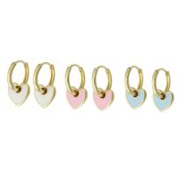 Boucles d'oreilles pendantes en laiton, coeur, Placage de couleur d'or, bijoux de mode & pour femme & émail, plus de couleurs à choisir, 19mm, Vendu par paire