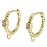 Boucles d'oreilles en laiton zircon cubique pavent, Placage de couleur d'or, bijoux de mode & DIY & pavé de micro zircon & pour femme, doré, 14x15x3mm, Vendu par paire