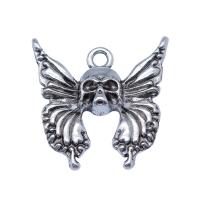 Tibetan Style Skull Pendants, Butterfly, antique silver color plated, vintage & DIY, nickel, lead & cadmium free, 26x26mm, Sold By PC