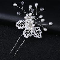 Hair Stick Zinc Alloy with Crystal & Plastic Pearl fashion jewelry & for woman silver color nickel lead & cadmium free Sold By PC