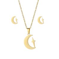 Fashion Stainless Steel Jewelry Sets Stud Earring & necklace 304 Stainless Steel Moon and Star 2 pieces & fashion jewelry & for woman golden Length Approx 17.72 Inch Sold By Set