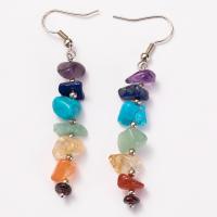 Natural Gemstone Earrings Natural Stone with Zinc Alloy fashion jewelry & for woman 35mm*4mm 38mm*6mm Sold By Pair